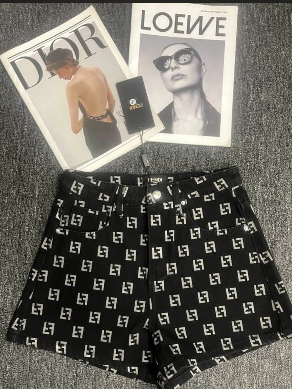 Fendi Black & Gray FF Logo Jacquard Denim Shorts🍓🩷✨
